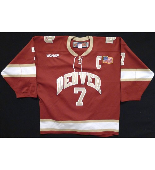 Custom NCAA 2011-13 Denver Pioneers 7 Paul Phillips Hockey Jersey Road Red